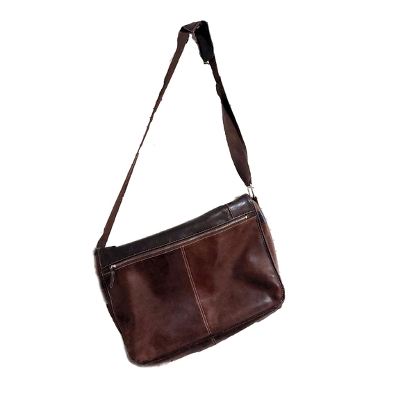 New Pelle Studio Unisex Large Premium Brown Leather Messanger/Laptop Bag w/Strap - Picture 10 of 11